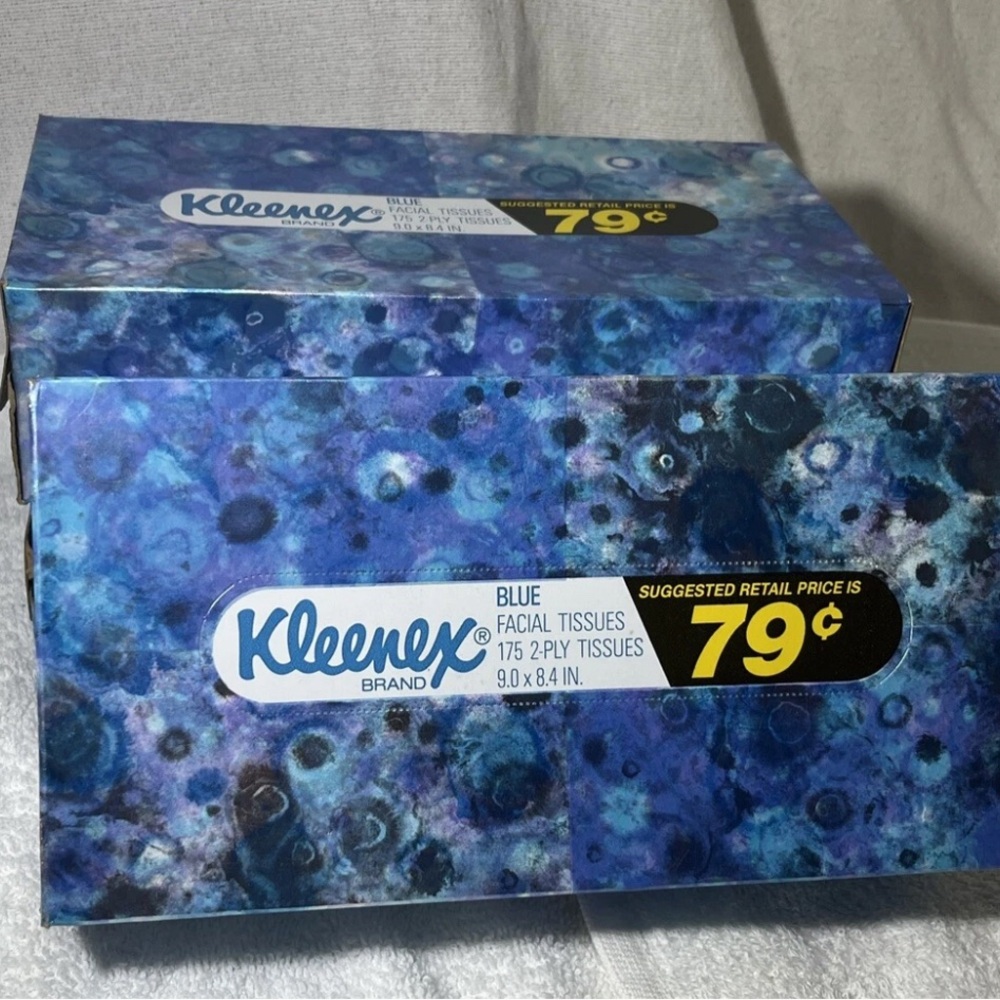 3 Vtg Blue Kleenex Tissue Blue Box 175 2-Ply Tissues Shiny Foil Look Box